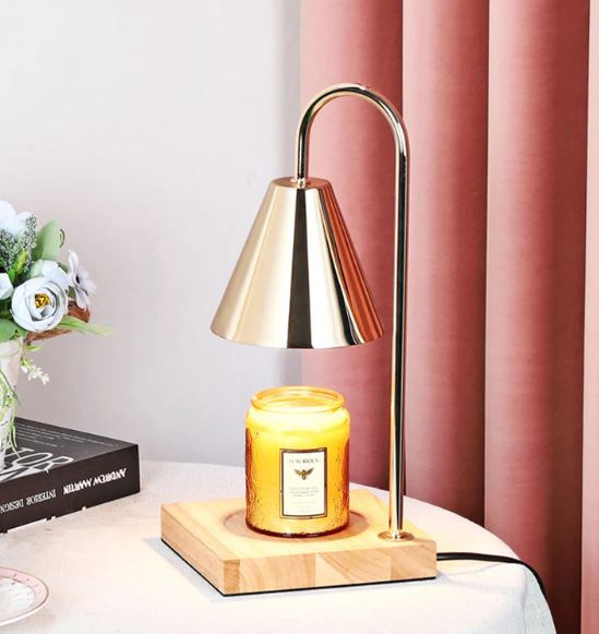 Electric Candle Heater with Wood Base